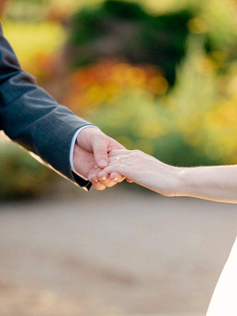 Bride and Groom hold hands during intimate elopement.