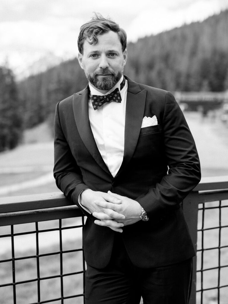 An editorial portrait of a classic groom in Vail, Colorado.