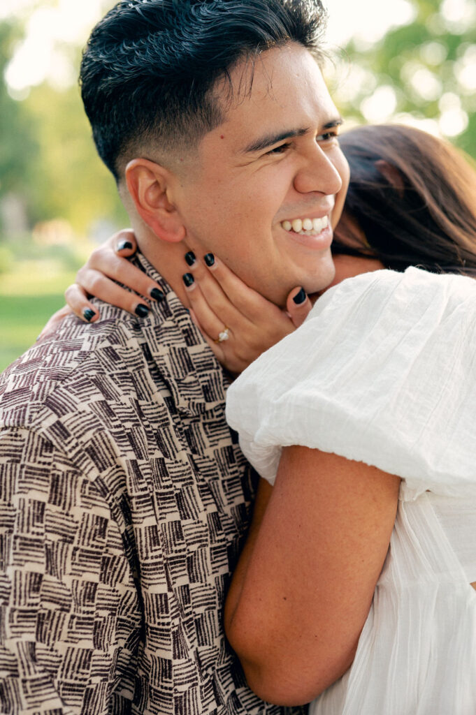 Romantic documentary engagement portraits.